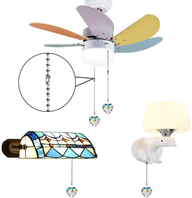 Hyamass Ceiling Fan Pull Chain Extender - 2 Pack 12 Inches Decorative Crystal Heart Prism Pendants with Ball Chain Connectors for Fan Light Chains (Replacement Pull Chains) (AB COLOR) - Image 4